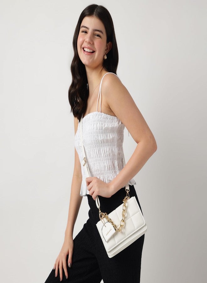 Fastrack PU Quilted Satchel for Women, Girls and Ladies | with Gold Metal Chain and detachable sling strap - Image 2